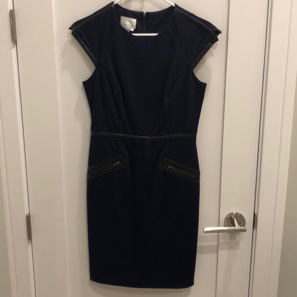Donna Morgan leather-trimmed dress